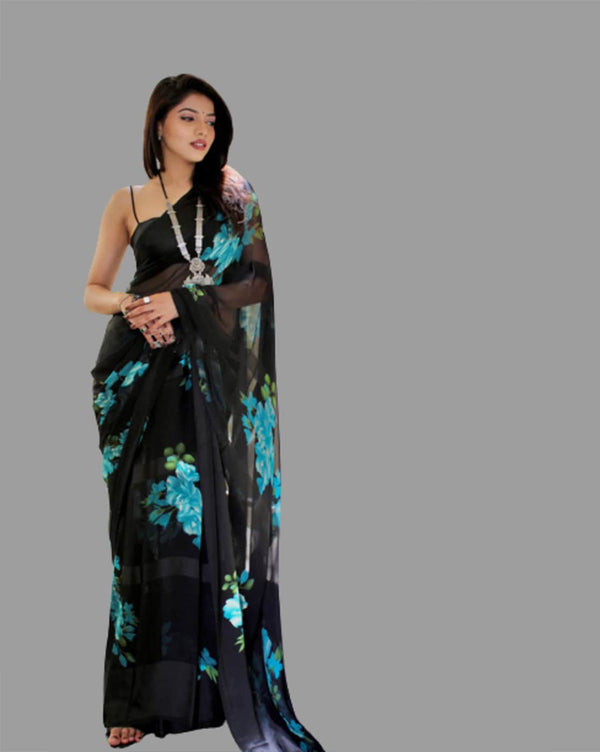 Satin Patta Georgette Printed Saree