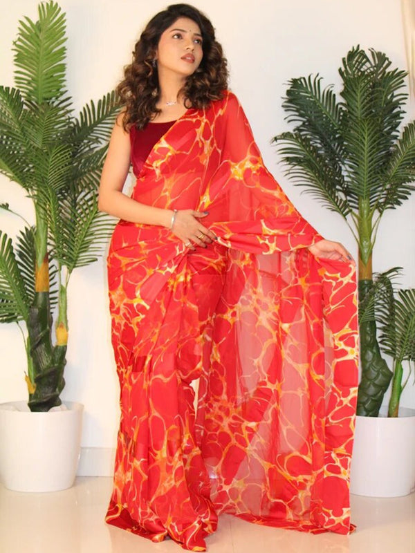 Satin Patta Georgette Printed Saree