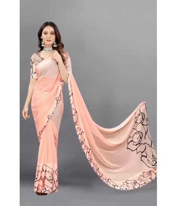 Satin Patta Georgette Printed Saree